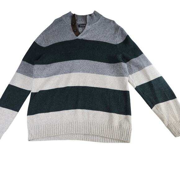 Chaps Sweater Mens XL Striped Long Sleeve Buttons Pullover Mock Neck Heavyweight - Picture 1 of 7